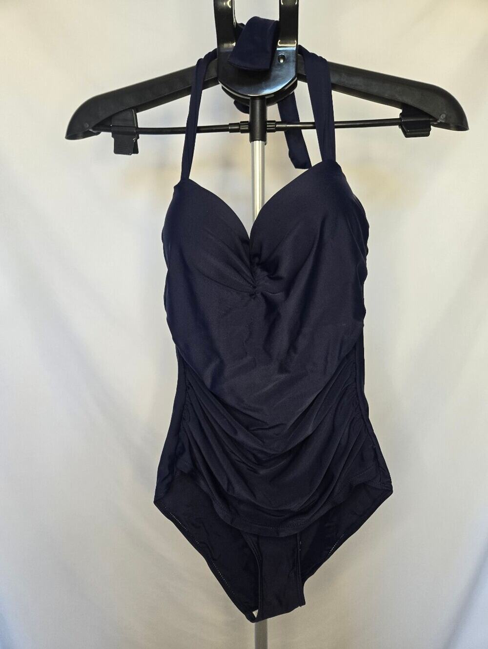 COCOSHIP Navy Sweetheart Ruched One‑Piece Swimsuit – Size Small